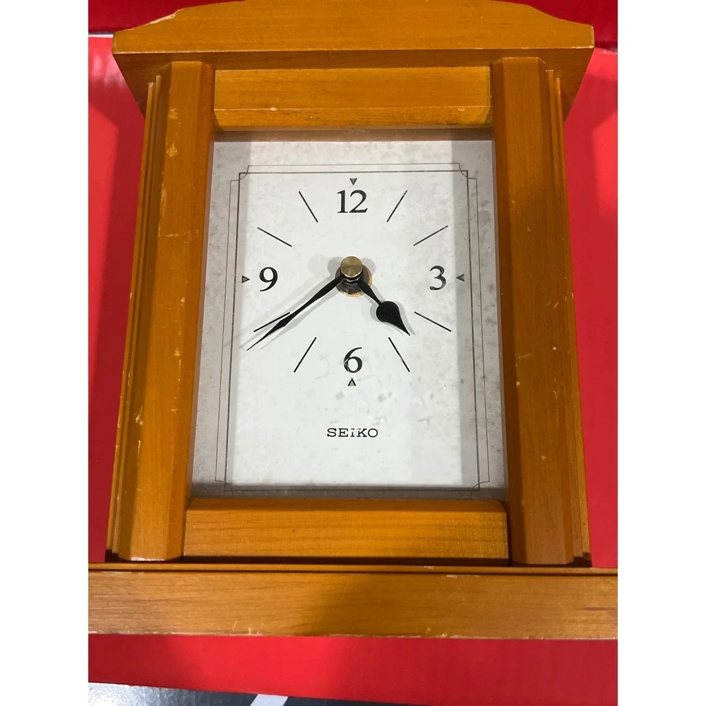 Seiko Wood Mantle Clock QXG335ZLH Quartz Analog Tabletop Desk Timepiece Brown
